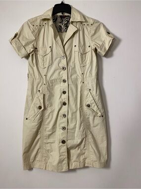 Mosaic Collection Cream Short-Sleeve Button Utility Dress Jacket